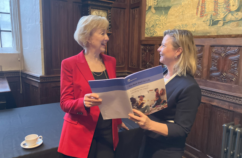 Kristy Adams with the Rt. Hon. Dame Andrea Leadsom MP, the Government's Early Years Healthy Development Adviser